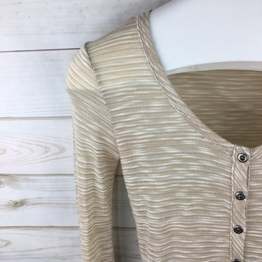 Anthropologie Splendid Tan Knit Blouse 3/4 Slv Top - Picture 3 of 8